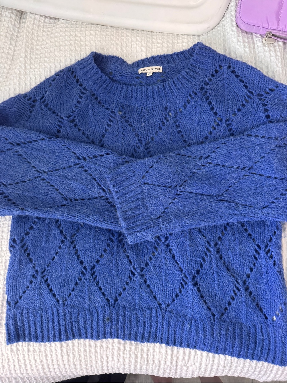Blue Eyelet pattern Sweater
